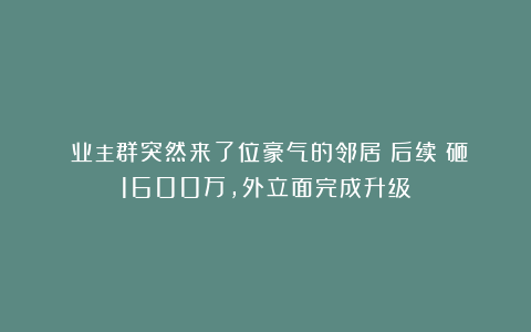 《业主群突然来了位豪气的邻居》后续：砸1600万，外立面完成升级