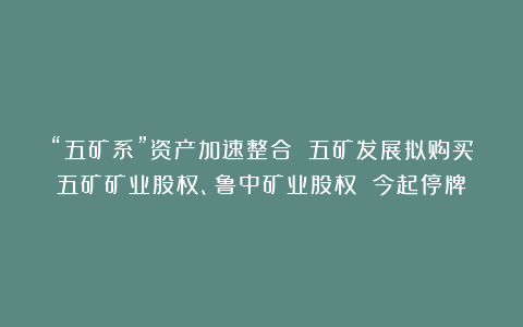 “五矿系”资产加速整合 五矿发展拟购买五矿矿业股权、鲁中矿业股权 今起停牌！