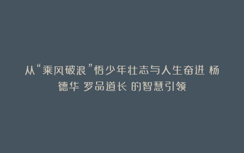 从“乘风破浪”悟少年壮志与人生奋进:杨德华(罗品道长)的智慧引领