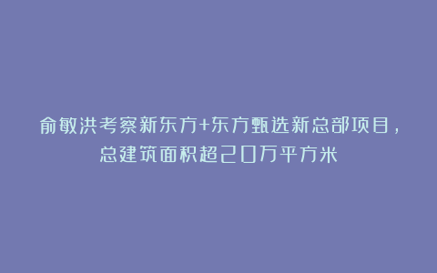 俞敏洪考察新东方+东方甄选新总部项目，总建筑面积超20万平方米