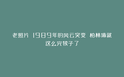 老照片 1989年的风云突变 柏林墙就这么完犊子了