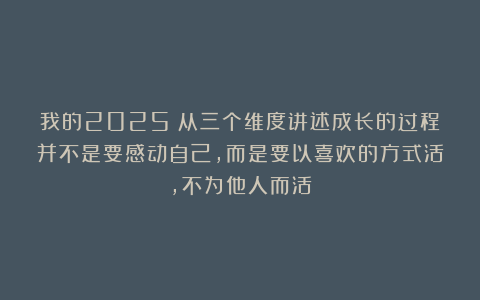 我的2025：从三个维度讲述成长的过程并不是要感动自己，而是要以喜欢的方式活，不为他人而活
