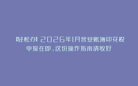 【轻松办】2026年1月营业账簿印花税申报在即，这份操作指南请收好！