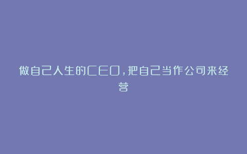 做自己人生的CEO，把自己当作公司来经营