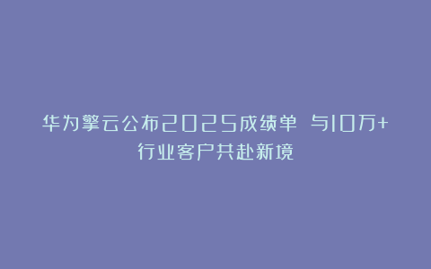 华为擎云公布2025成绩单 与10万+行业客户共赴新境