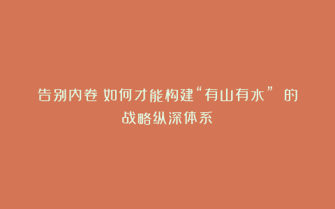 告别内卷：如何才能构建“有山有水” 的战略纵深体系？