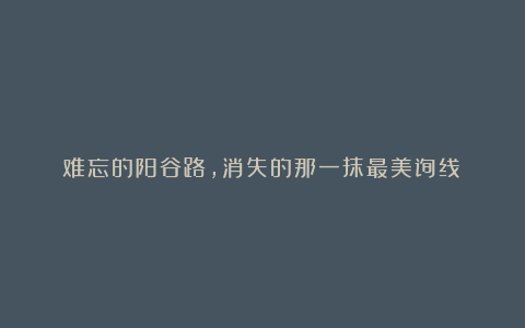 难忘的阳谷路，消失的那一抹最美弧线！